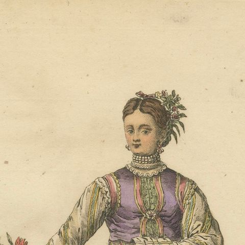 Antique Costume Print of a Young Lady of Wallachia, Engraving Jefferys, 1749, close-up 5