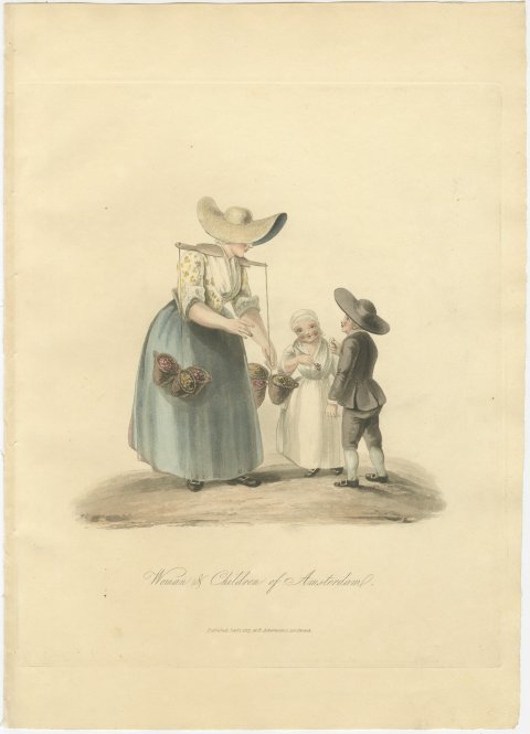 Woman and Children of Amsterdam, Antique Ackermann Print, 1817, view 2