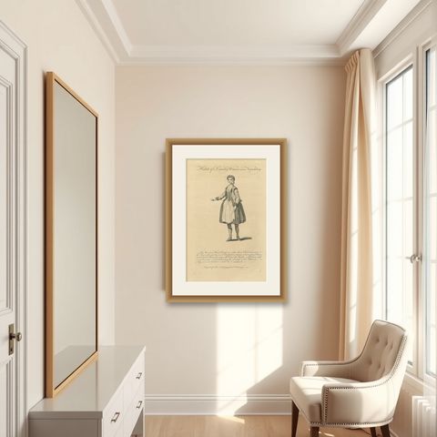 Country Woman near Nuremberg, Germany, Antique Costume Engraving, c.1795, shown framed in a room