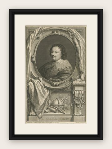 Antique Portrait of Sir Kenelm Digby, English Courtier and Diplomat, shown framed