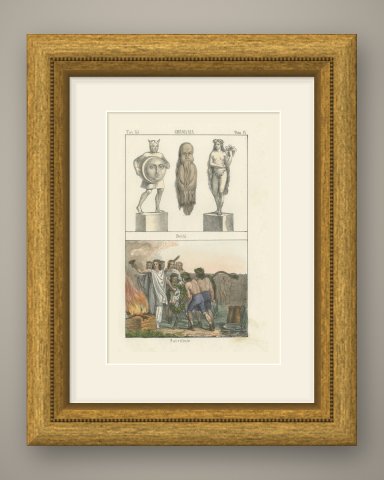 Ancient Germanic Deities and a Sacrifice, Partially Hand Colored, 1842, shown framed
