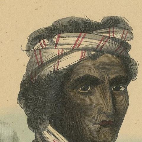 Antique Costume Print of a Dao Rajah by Wahlen, 1843, close-up 1