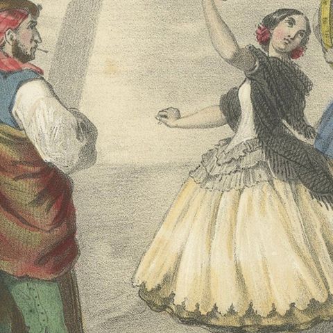 Spanish Dancers and Regional Costumes, Gitano and Valencian Figures, c.1845, close-up 6