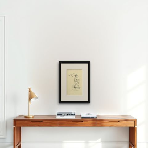 Native of Vatou-Lele, Fiji, Antique Wahlen Costume Print, 1843-1844, shown framed on a wall