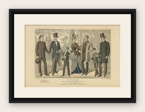 Antique Fashion Print, 1887, shown framed