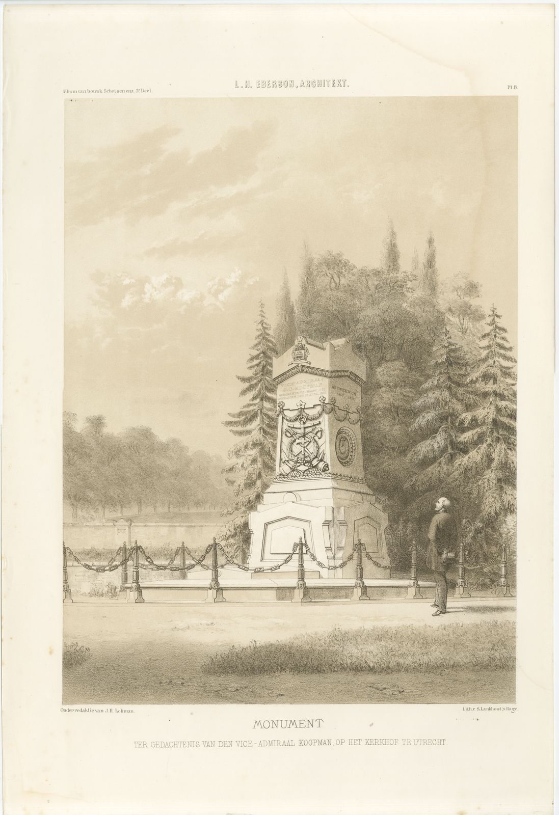 Koopman Monument, Utrecht Cemetery, Dutch Architecture Print, Leliman, 1865-1866, view 2
