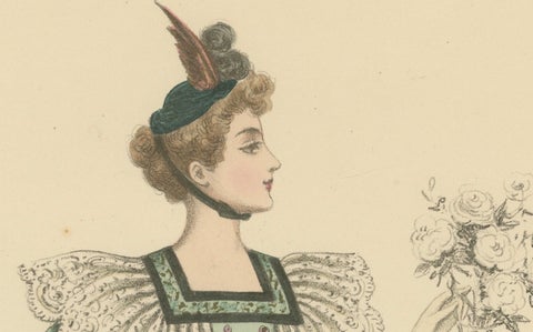Victorian Day Elegance: Fashionable Gowns in Lithograph Published in 1889, close-up 3