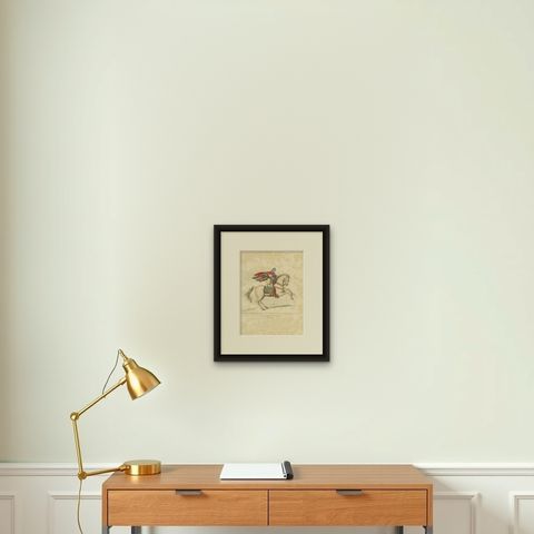 Antique Print of a Military Costume by Bonnard, 1860, shown framed on a wall