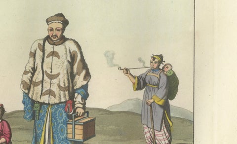 Chinese City Dwellers and Farmers, Ferrario Costume Print, c.1815, close-up 6