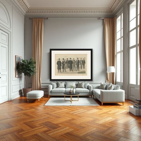 Antique Print of Fashion in May 1898 by Klemm & Weiss, circa 1900, shown framed in a room