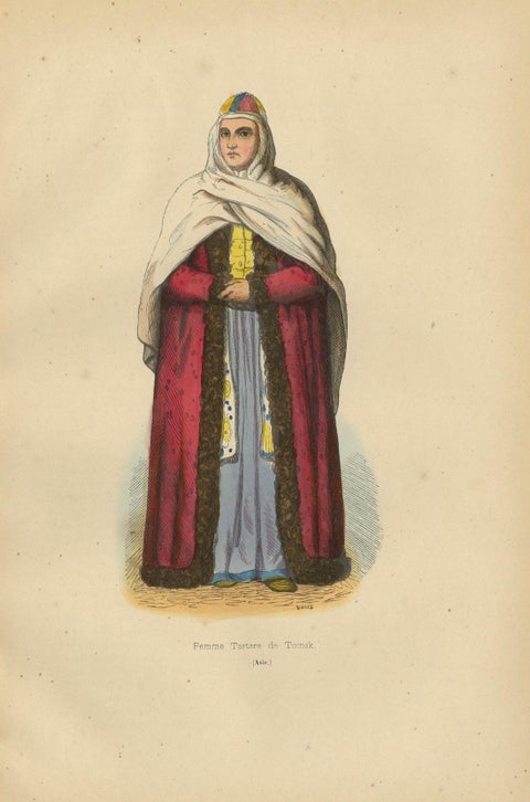 Elegant Tartar Woman from Tomek: 19th-Century Hand-Colored Portrait, close-up 3
