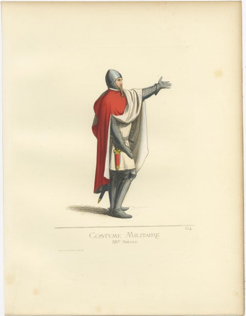 Antique Print of a 14th Century Italian Military Costume by Bonnard, 1860, view 2