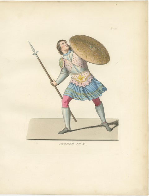 Set of Four Medieval Costume Figures, Hand-Colored Engravings, France 1845, view 7