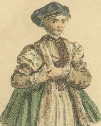 Matron of Meissen in Green Cape and White Apron, Costume of 1577, Jefferys 1757, close-up 1