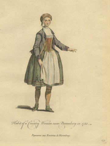 Country Woman near Nuremberg in Laced Bodice and Apron, 1755, Jefferys 1757