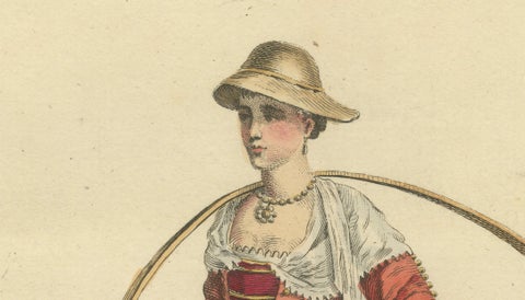 Italian Country Woman Costume Print, Pavia Peasant Dress, 1749, close-up 4