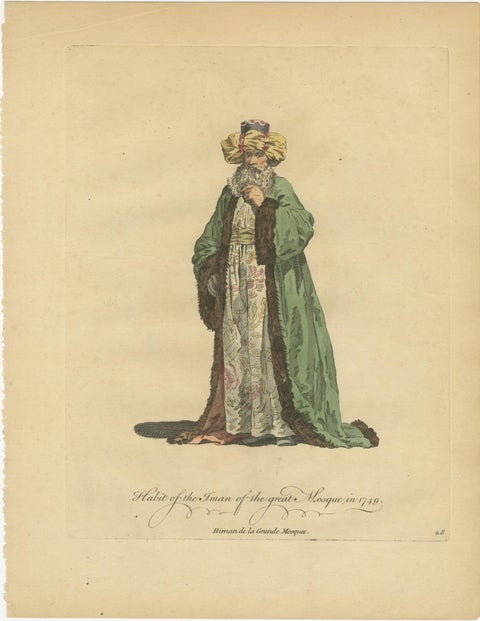 Ottoman Costume Prints Pair, Imam & Court Official, Hand-Colored 1749, view 2
