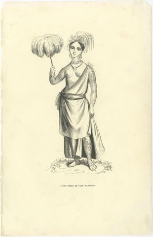 Young Girl of Madison Island, Antique Wahlen Costume Print, 1843-1844, view 2