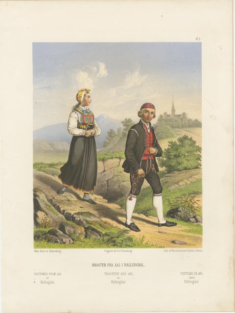Norwegian Folk Costumes from Aal in Hallingdal, Tønsberg Edition, 1860s, view 2