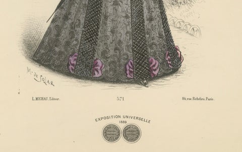 Victorian Grace: Fashion Lithograph by L. Michau and M. de Solar from 1889, close-up 1