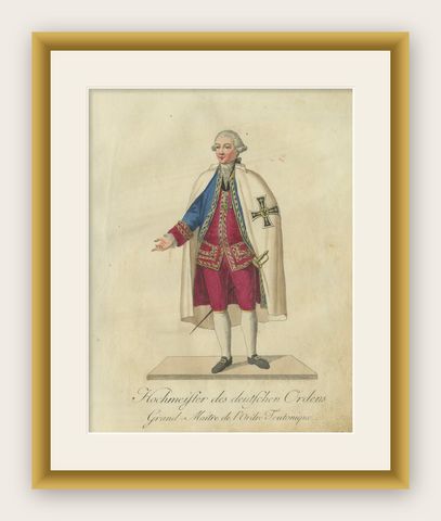 Grand Master of the Teutonic Order: 1791 Colored Engraving in Ceremonial Robes, shown framed