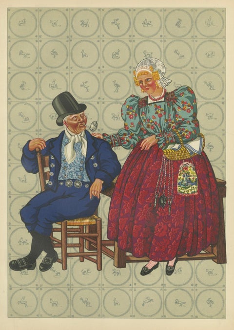 Dutch Couple in Hoorn Traditional Dress, Early 19th Century Folk Costume, close-up 5