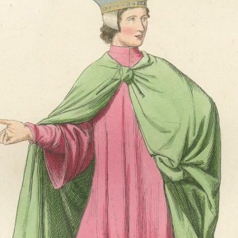 Historic Costume Print 1845, Renaissance Youth in Tunic and Cloak, close-up 3