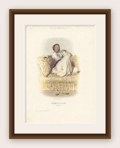 Antique Costume Print of a Woman from Cairo, 1850, shown framed