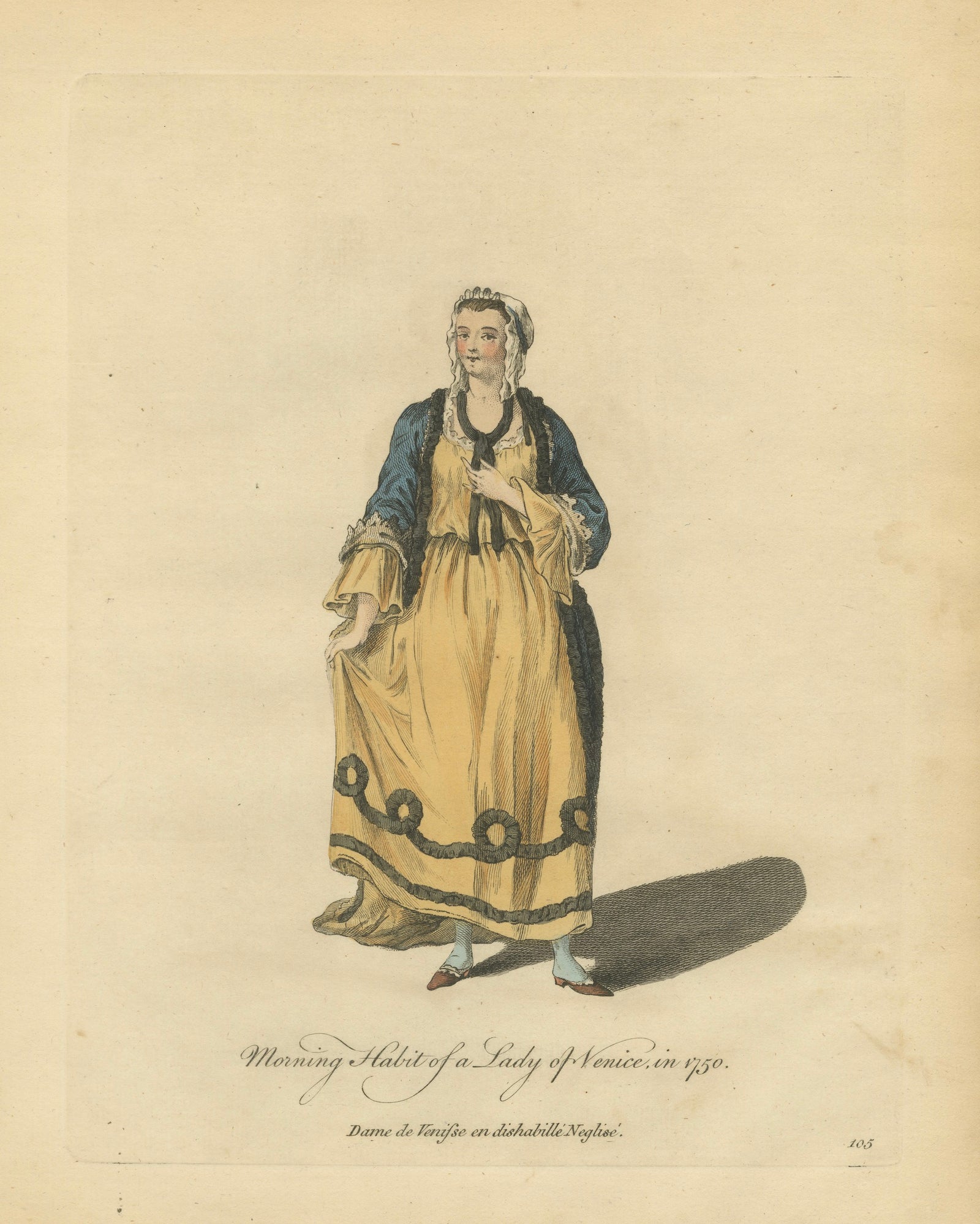 Venetian Morning Dress Costume Print, Lady of Venice Fashion, 1749