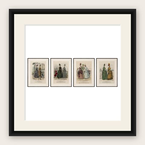 Set of 4 French Fashion Prints, Hand-Colored, Parisian Ladies & Children, 1887, shown framed