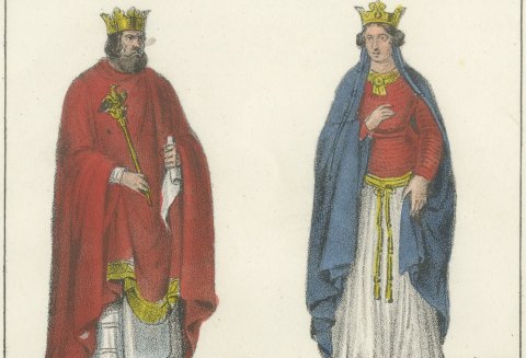 Clovis, Clotilde, Clotaire I and Clotaire II, Frankish Kings, 1842, close-up 1