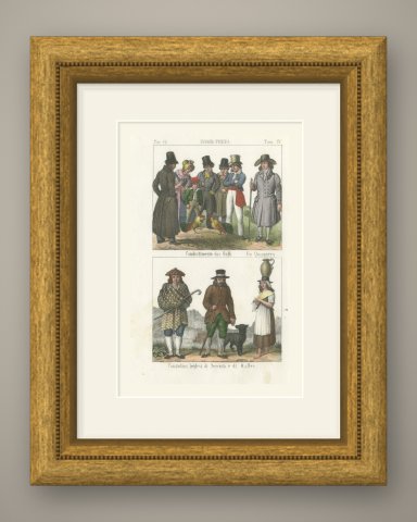 An English Cockfight, a Quaker and Country People of Scotland and Wales, 1842, shown framed
