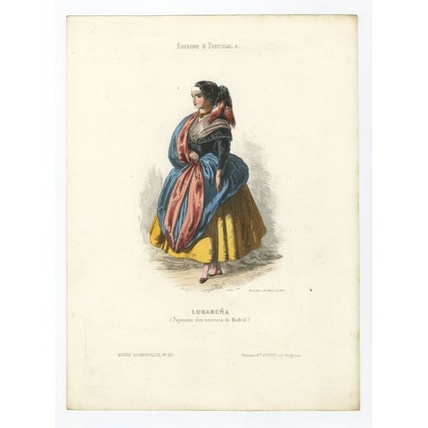 Handcolored Print of a farmer's Wife from the Region of Madrid, Spain, 1850, view 2