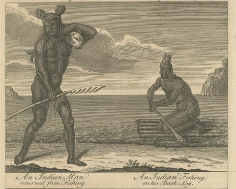 Inhabitants of California, Indigenous Dress and Daily Life Engraving, c1774, close-up 5