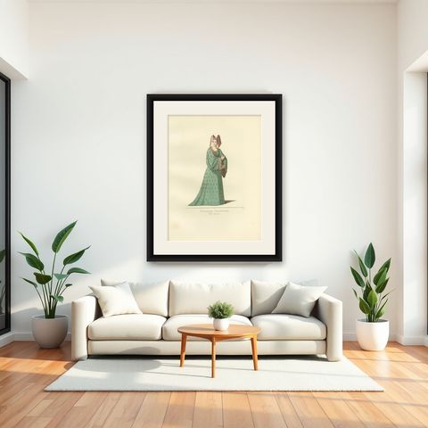 Antique Print of a Noblewoman from Siena, Italy, by Bonnard, 1860, shown framed in a room