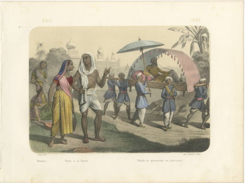 Indian Costumes, Bramin Couple, Bayadères and Nabob in Palanquin, c.1845, view 2