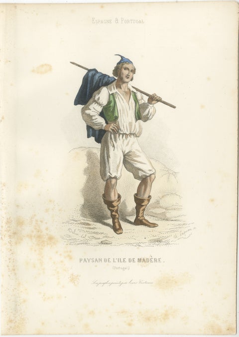 Set of Four Antique Portuguese & Madeira Folk Costume Engravings, circa 1850, view 5
