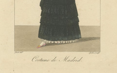 Woman in Traditional Madrid Dress, Hand-Colored Engraving, c.1820, close-up 4