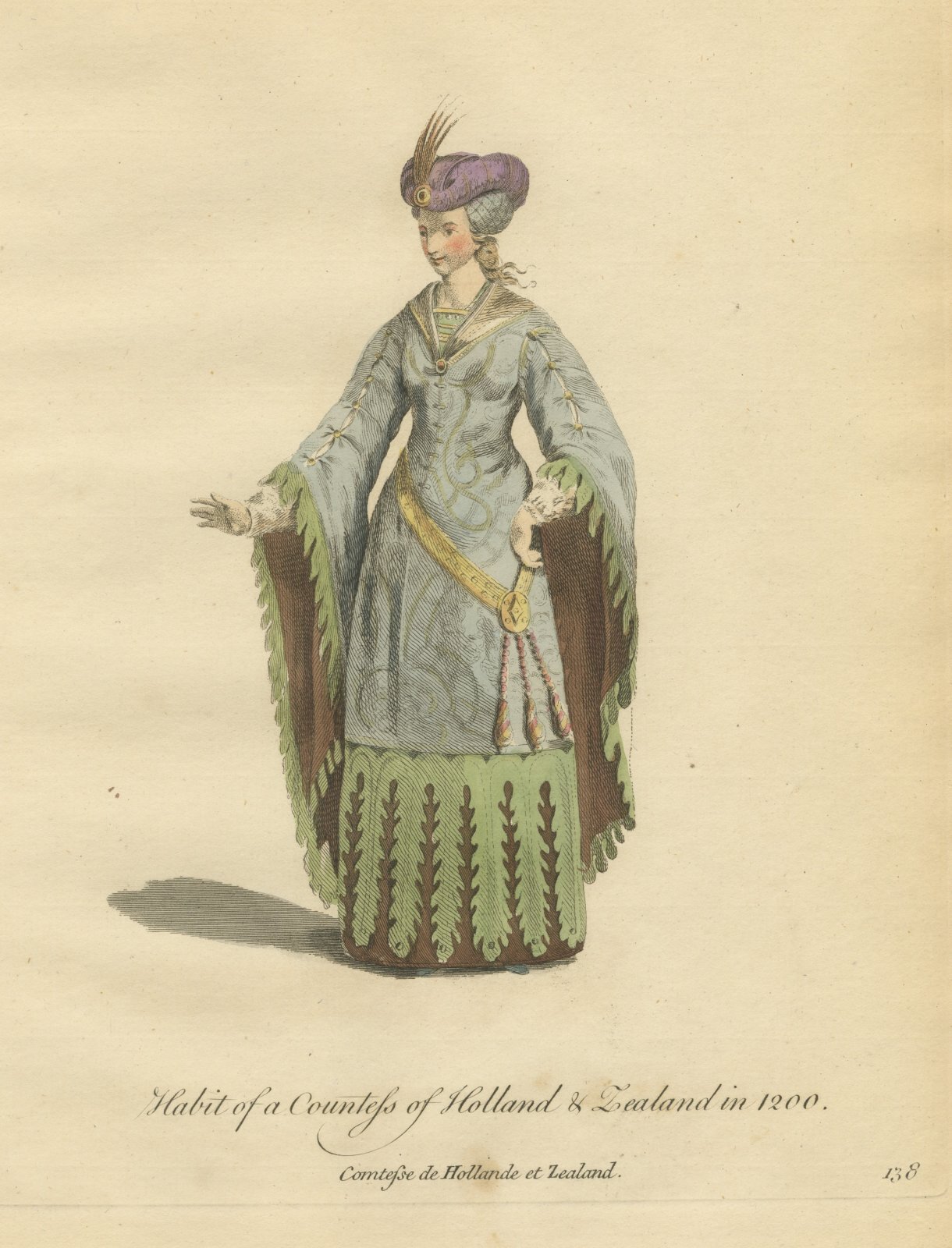 Countess of Holland and Zealand in 1200, Jefferys Costume Plate, 1757
