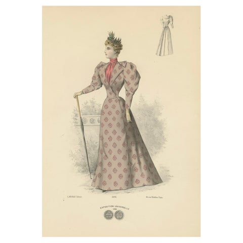 Refined Elegance: 1889 Fashion Lithograph by Michau, the Exposition Universelle