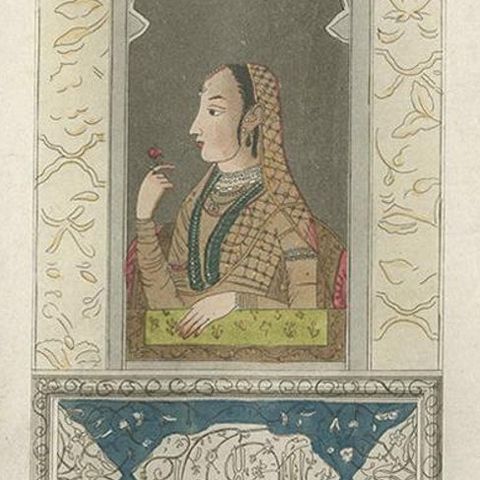 Antique Print of a Kannur Princess and Indian Ladies by Ferrario, '1831', close-up 1