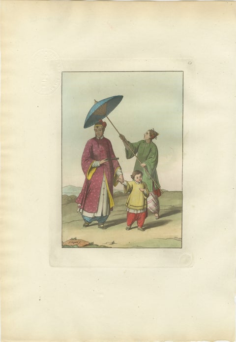 Chinese Noble with Attendant and Child, Hand-Coloured Costume Plate - 1815, view 2