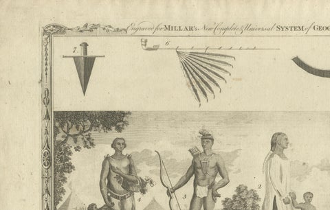 Indians of North America, Dress and Weapons, Millar Geography Engraving, c.1782, close-up 1
