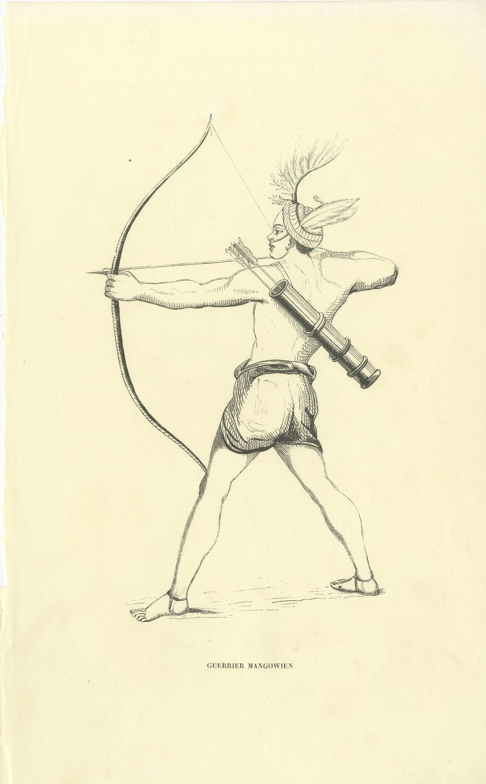 Mangowien Warrior, Antique Wahlen Costume Print, 1843-1844