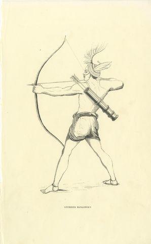 Mangowien Warrior, Antique Wahlen Costume Print, 1843-1844