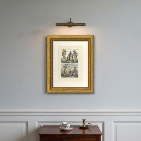 Herdsman of Fribourg, Zurich Peasants and Women of Zug and Neuchatel, 1842, shown framed on a wall