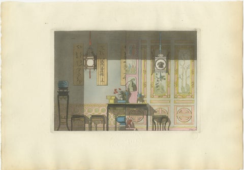 Chinese Nobleman’s Study Interior, Ferrario Costume Print, Hand-Colored c.1815, view 2