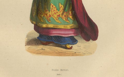 Exquisite 1844 Handcoloured Lithographs of Noble Birmans from Myanmar, close-up 3