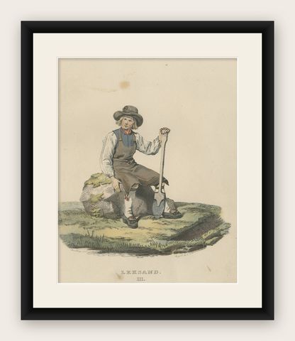 Antique Costume Print of Leksand in Sweden, circa 1864, shown framed