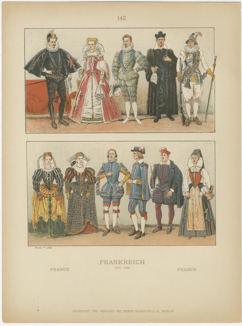 French Renaissance Costumes 1500s, Set of 6 Antique Prints, Published in 1880, view 6